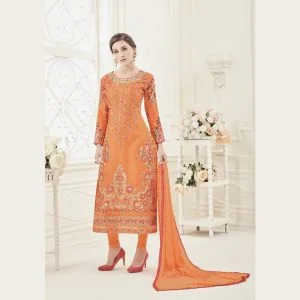 Designer Suits Mix Cotton with Front and Back Design(Orange)