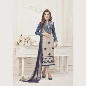 Designer Suits Mix Cotton with Front and Back Design(Blue)